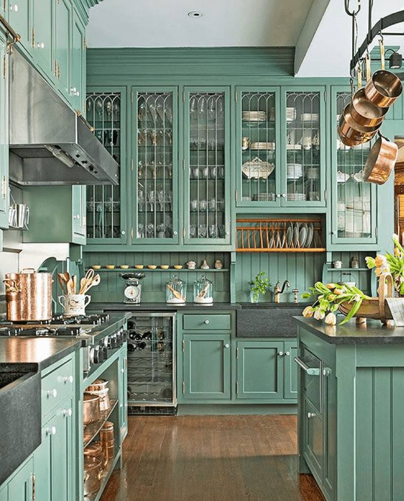 Luxury Kitchen Cabinetry Designs For Your Remodel Gerety Restoration   Green Cabinets Glass Front 