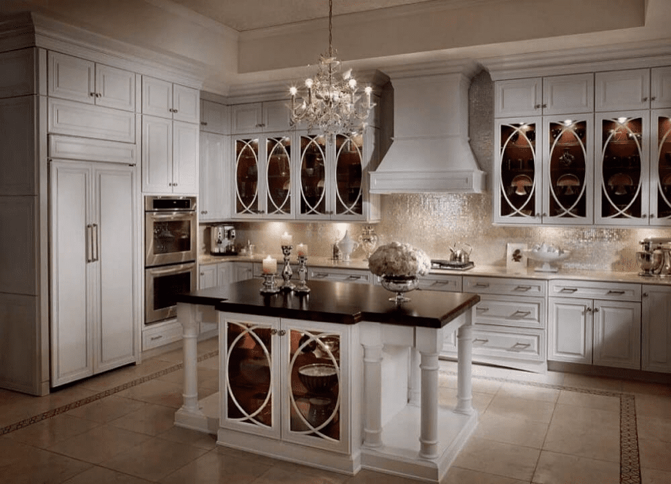 white-glass-front-cabinets-traditional-gothic-arches-luxury-kitchen-remodel