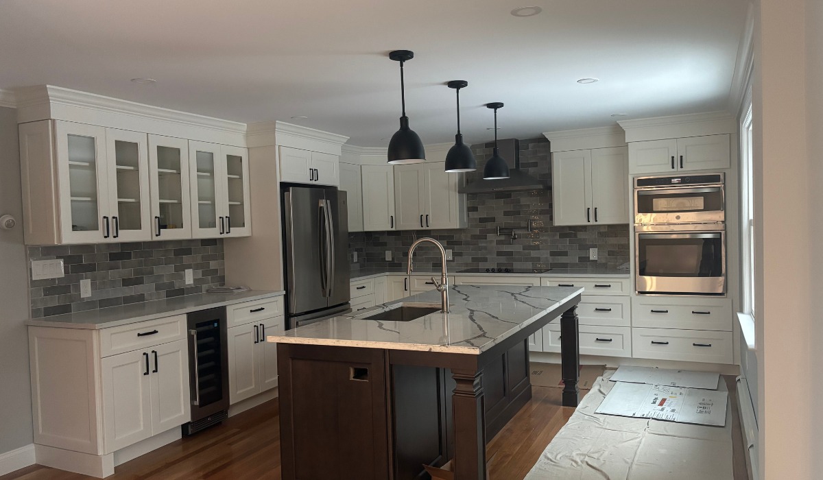 modern kitchen featuring white cabinetry