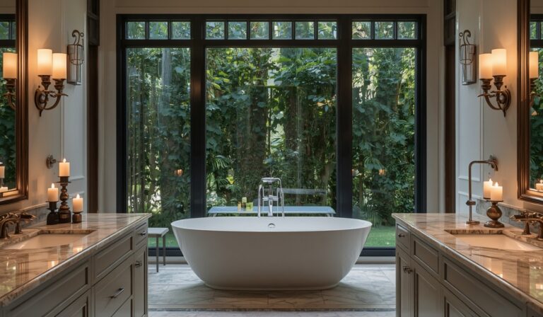 Luxurious bathroom with dual vanities