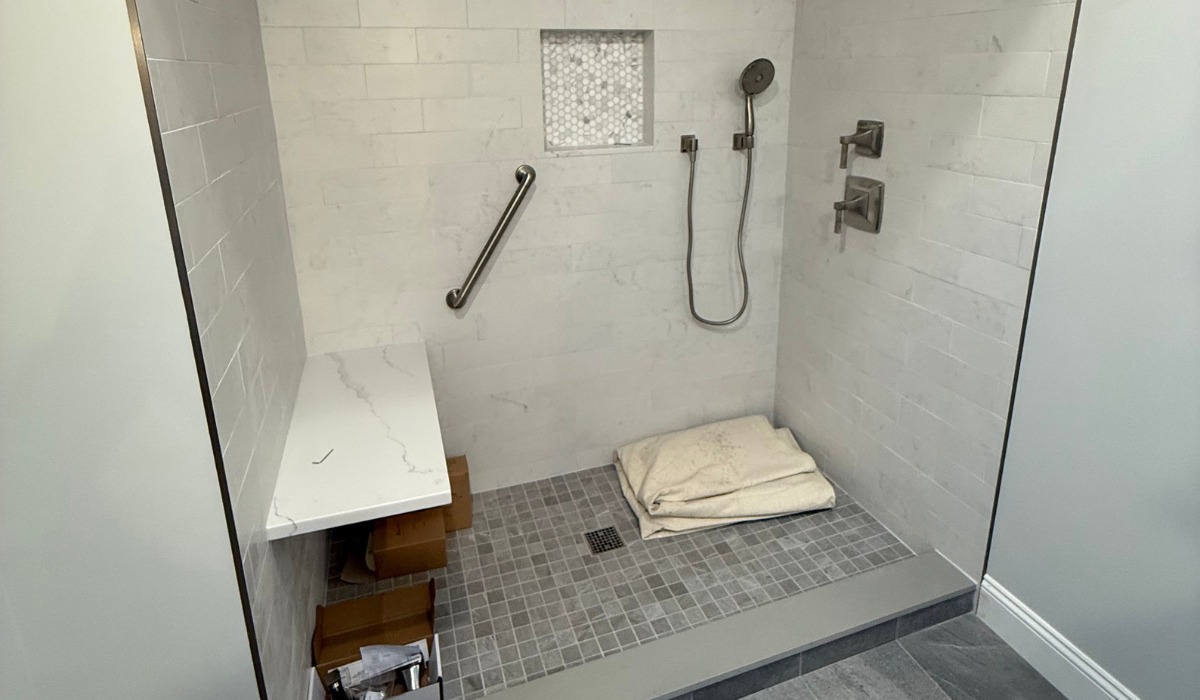 Walk-in shower during construction